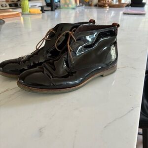 AGL Attilio Giusti Leombruni Black Patent Leather Lace Up Oxford Loafer Shoes